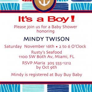 Baby Shower Invite - Marine Squares 5 X 7 -1 Sided