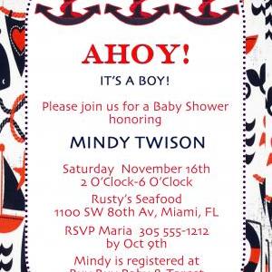 Baby Shower Invite - Ahoy! Ahoy! 5 X 7 -1 Sided