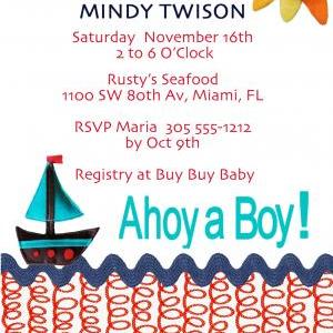 Baby Shower Invite - Ahoy A Boy! 5 X 7- 1 Sided