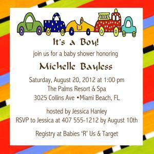 Baby Shower Invite - All Bout Cars 5 X 5 -1 Sided