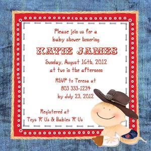 Baby Shower Invite-cowboy 5 X 5 -2 Sided