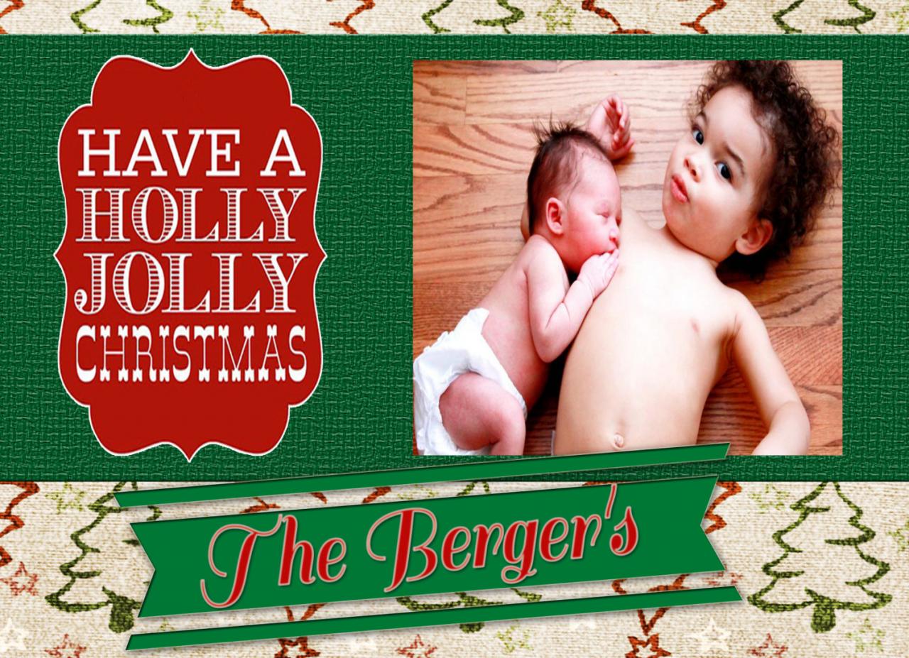 Christmas-holidays-photo Card-holly & Jolly- 5 X 7 -1 Sided