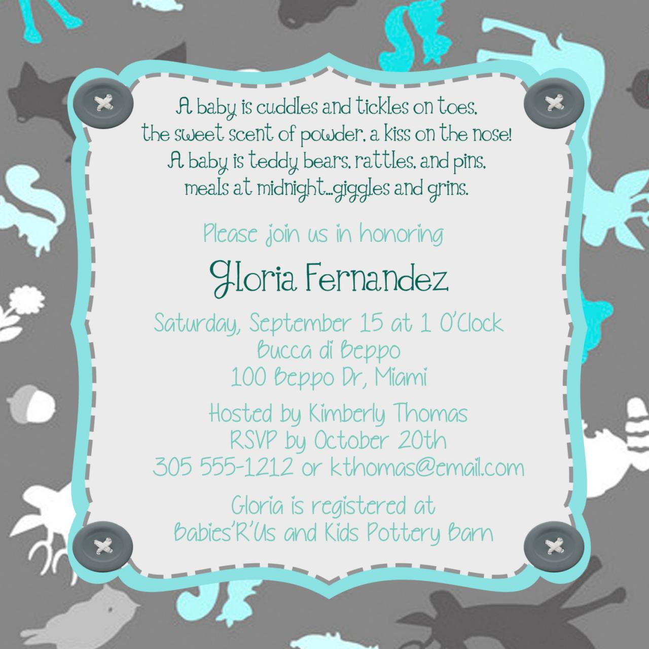 Baby Shower Invitation- Forest Animals -5x5-1 Sided