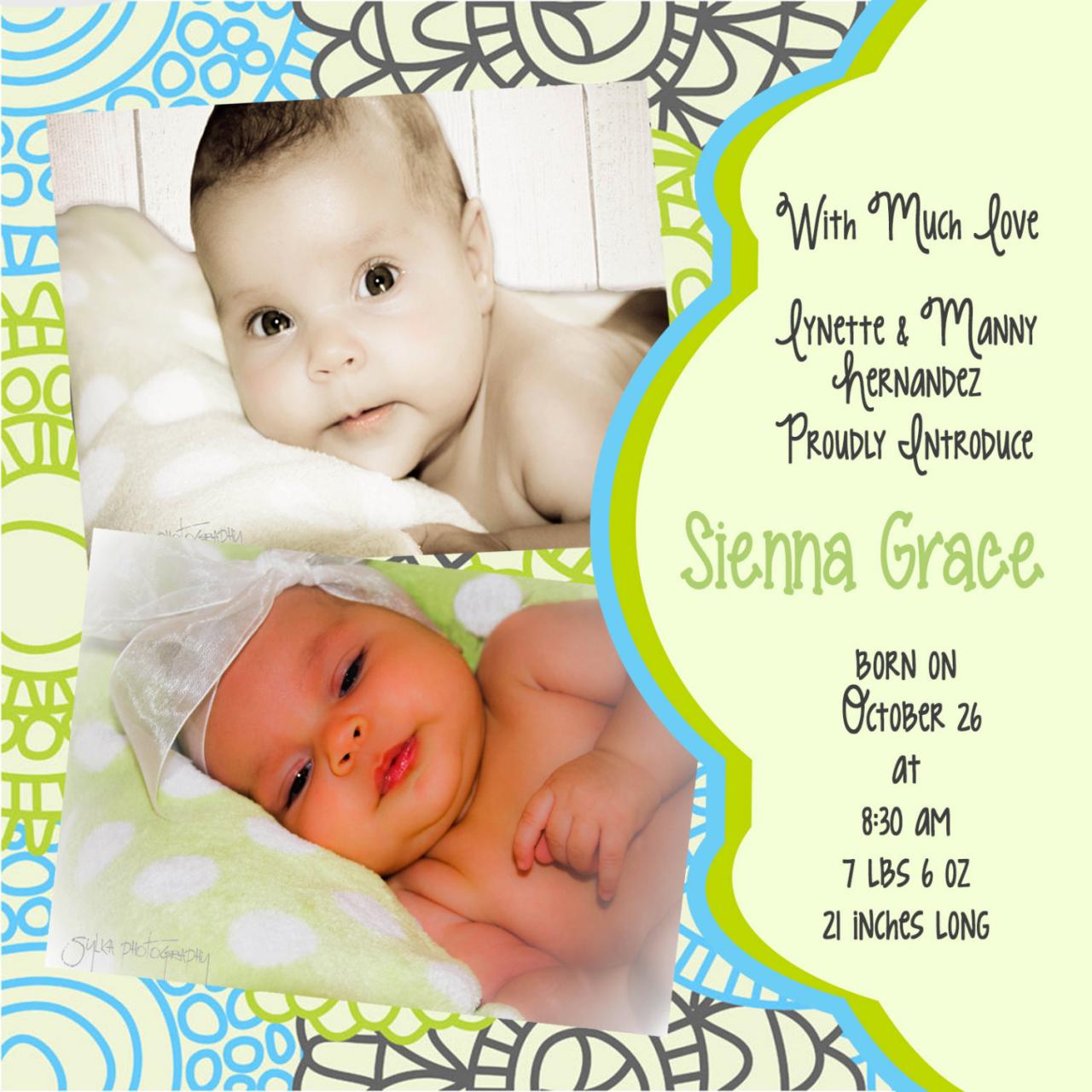 Birth Announcement- Mod Flowers- Two Photos-5x5-1 Sided