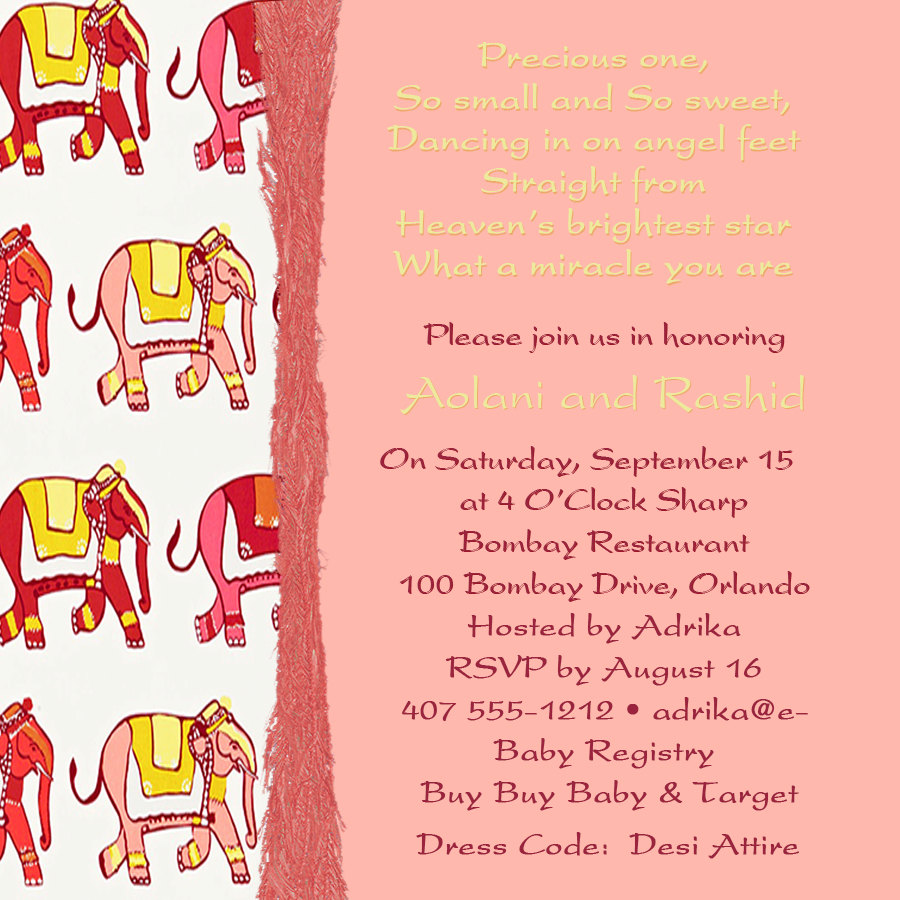 Baby Shower Invite -modern Elephants From India 5x5 -1 Sided