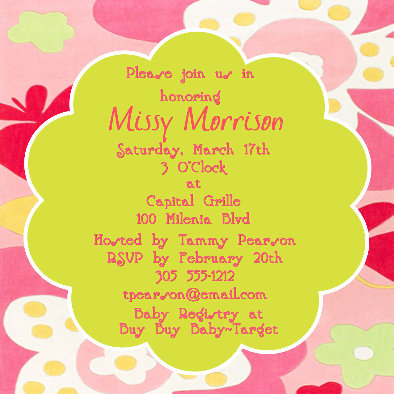 Baby Shower Invite-modern Flowers In Pink 5 X 5 -1 Sided