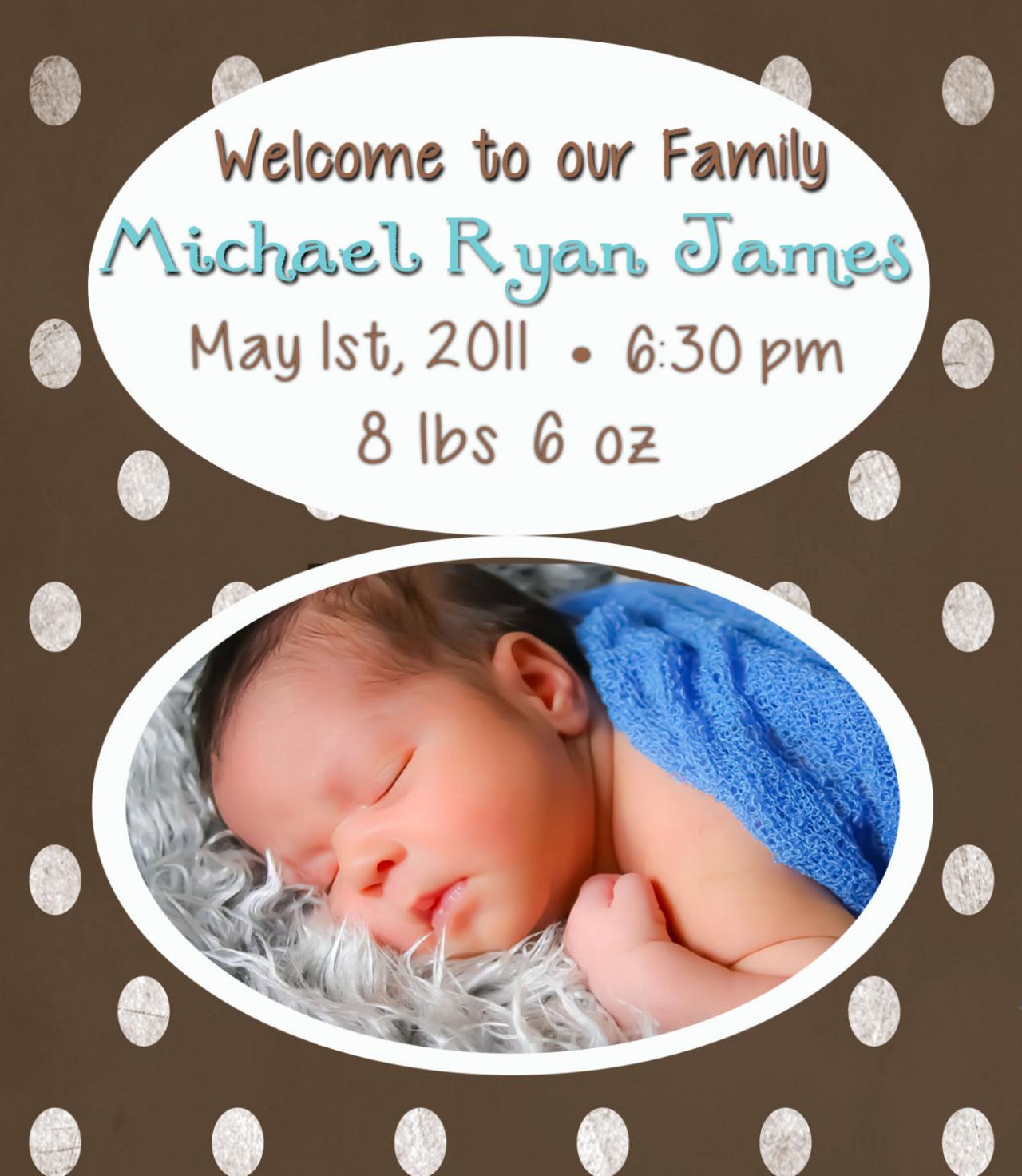 Birth Announcement- Brown With Dots 1 Sided