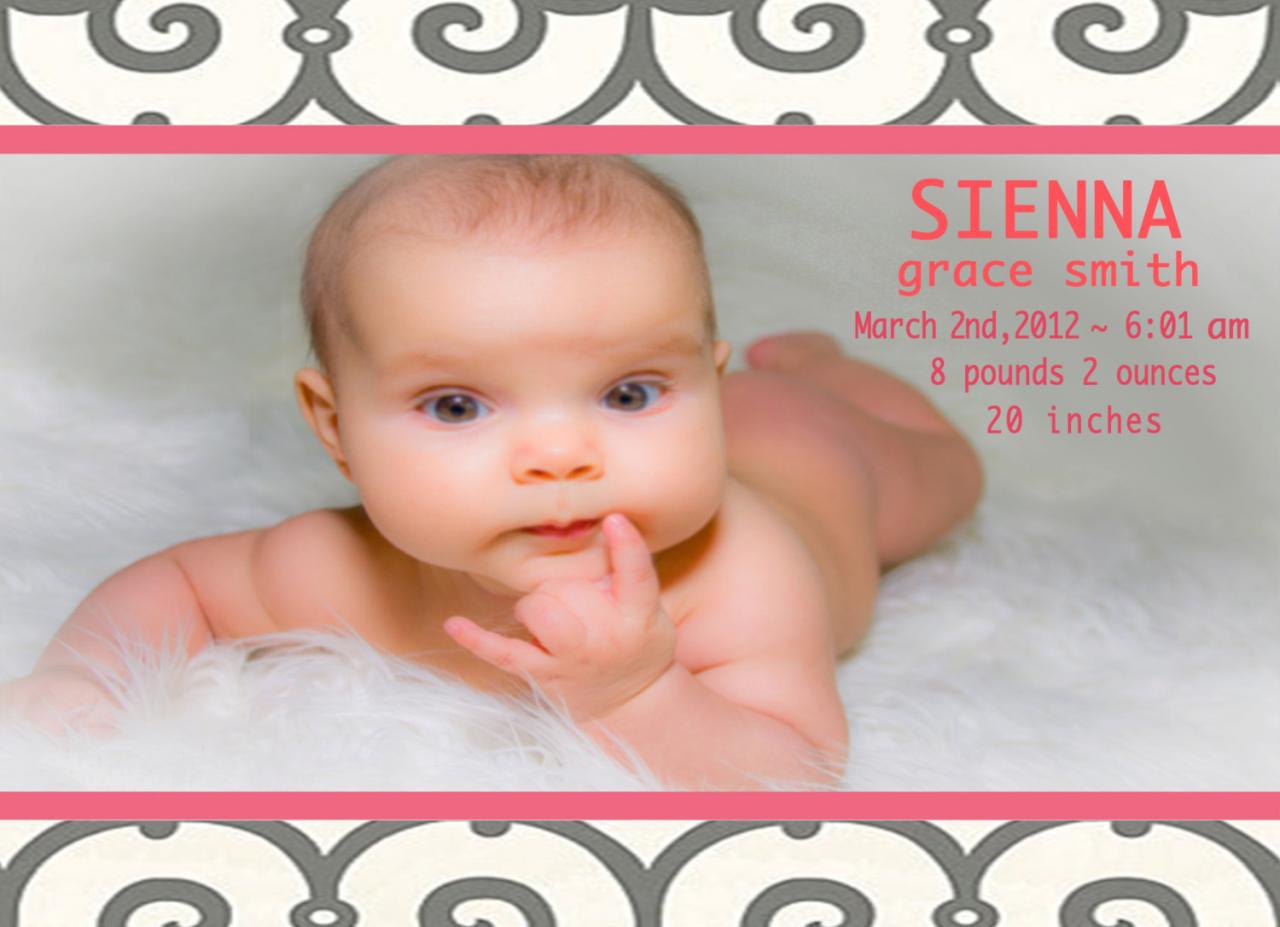Birth Announcement- Scrolling Around In Pink -5x5--1 Sided