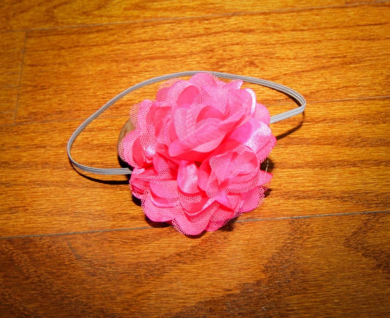 Headband-halo-- & Pink! This Hair Accessory Is So Now With Its Large Flower And Grey Elastic!