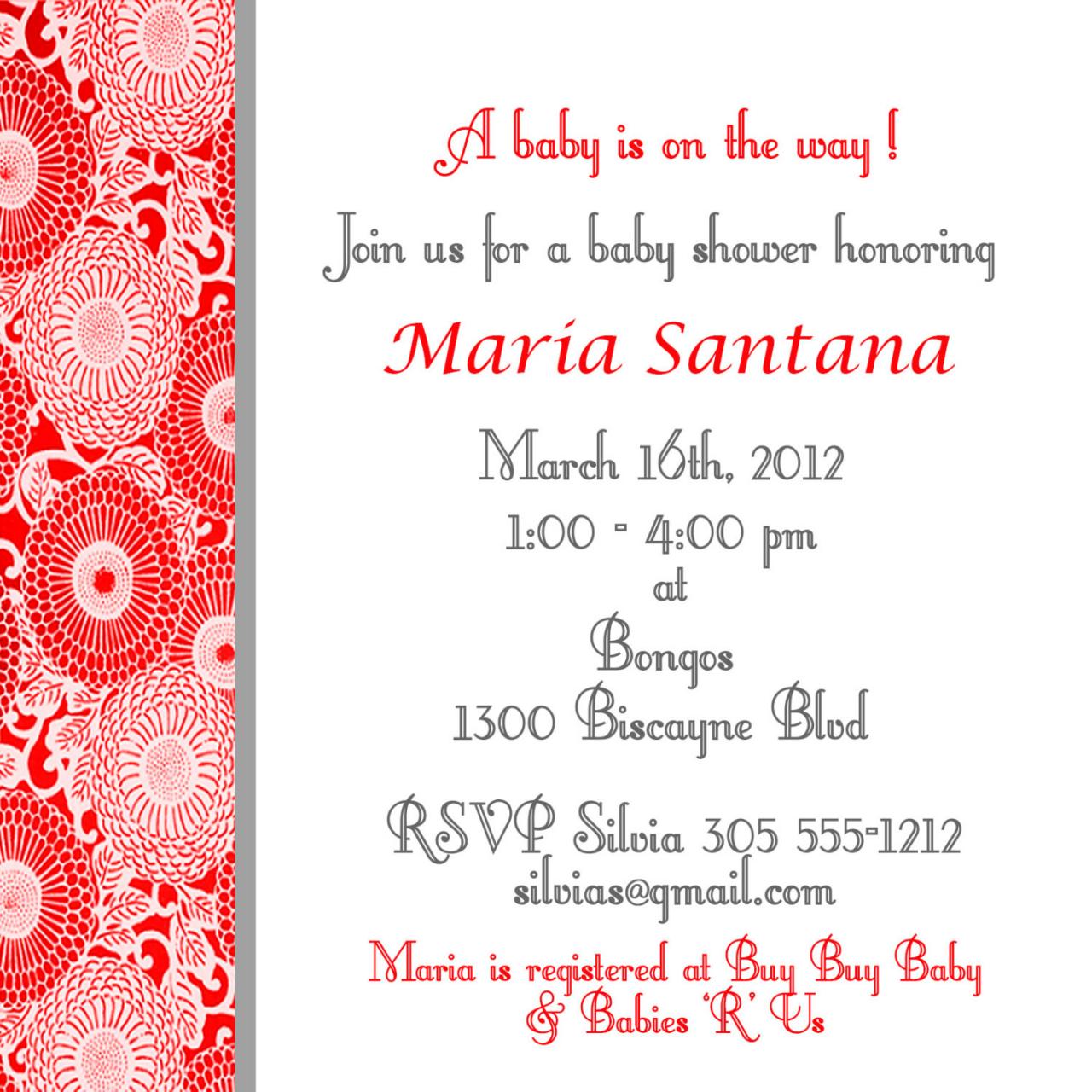 Baby Shower Invitation -modern Red Flowers 5 X 5-1 Sided
