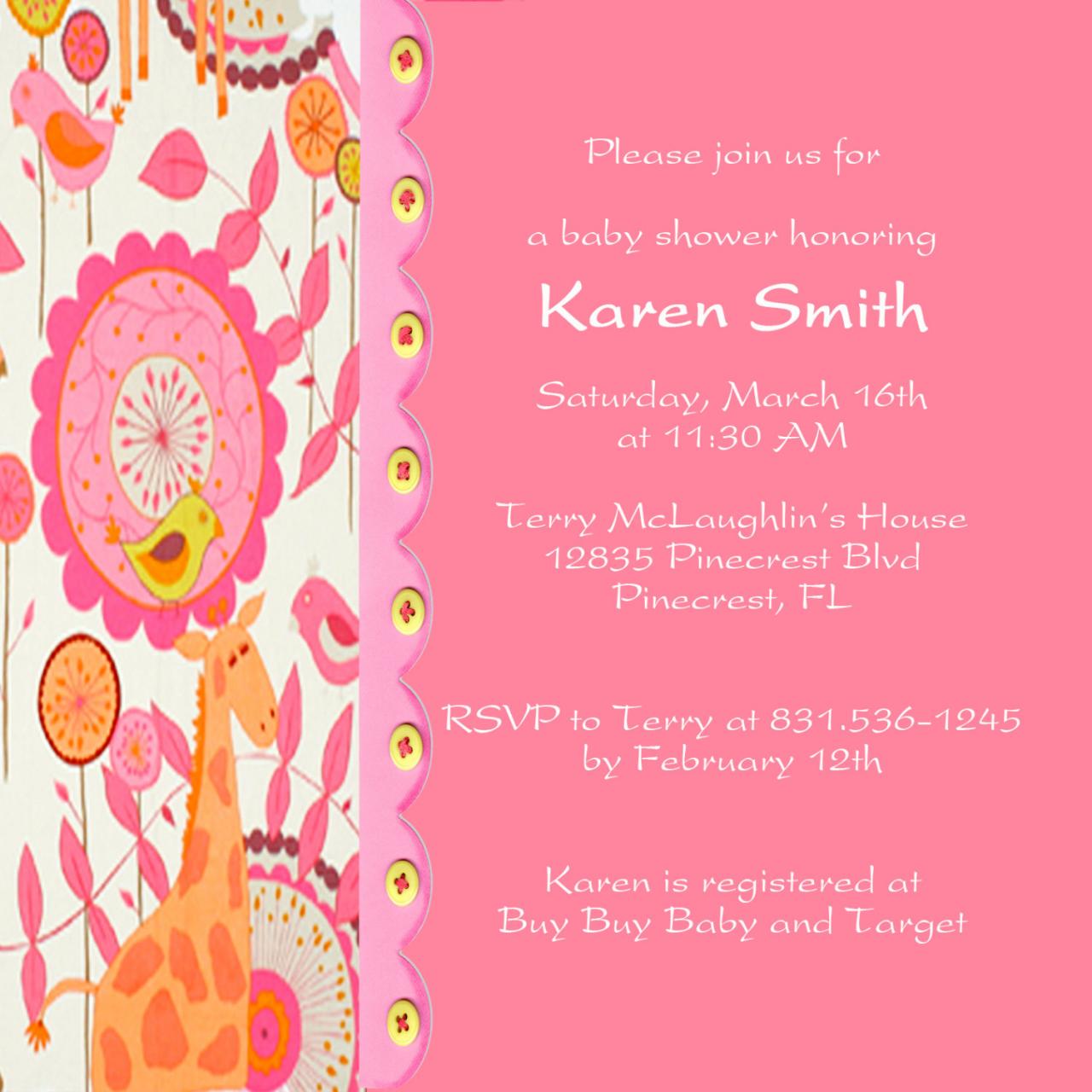 Baby Shower Invitation -animals In Pink 5 X 5 -1 Sided