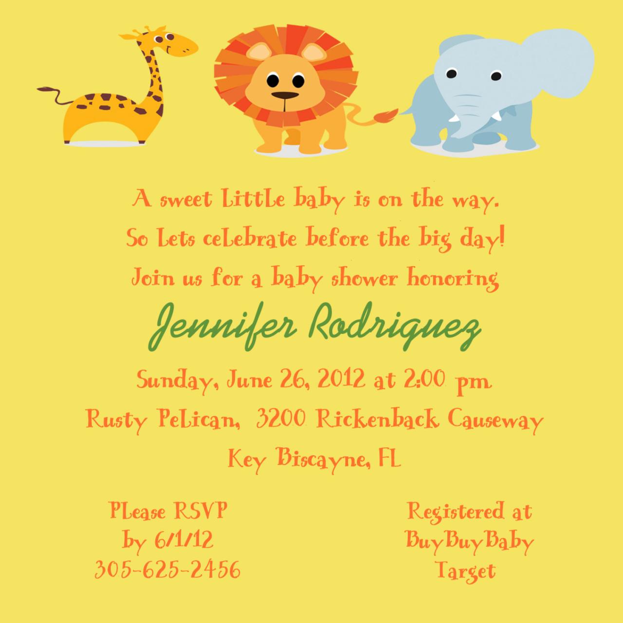 Baby Shower Invite - Animals In Yellow 5 X 5 -1 Sided